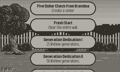 A screen shot of Generations for Playdate.