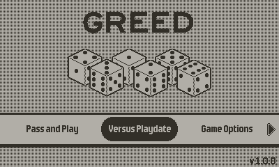 A screen shot of Greed for Playdate.